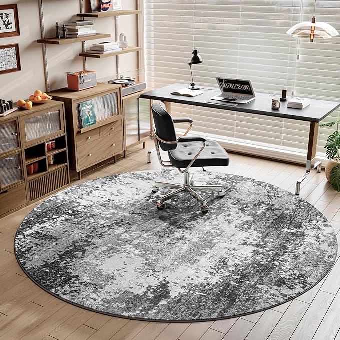 Round Rugs 8ft Washable Grey Circle Area Rug - Image 2