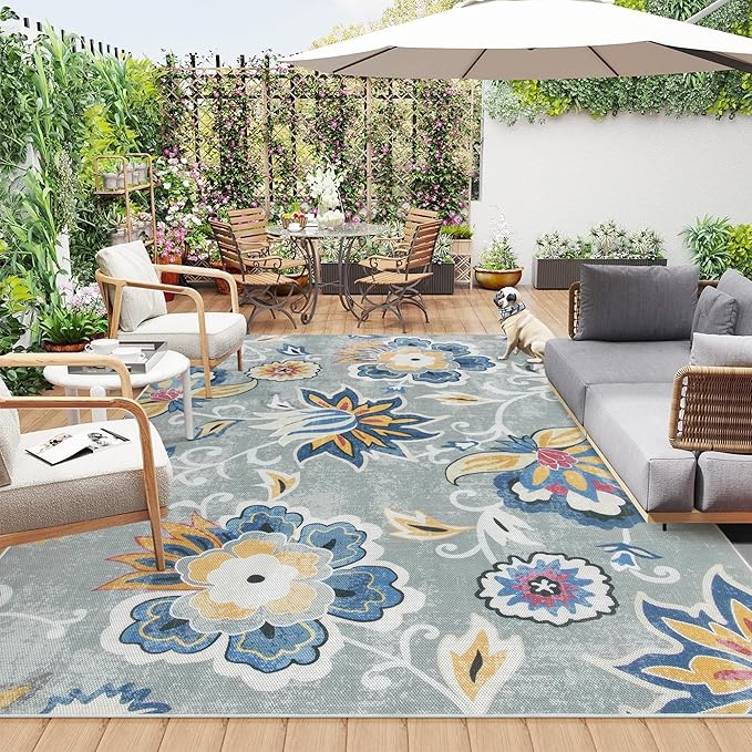 Lahome Floral Indoor Outdoor Rug 8x10, Non Slip Outdoor Patio Rug by Lahome