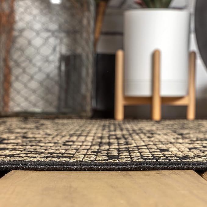 JONATHAN Y Vintage Filigree Indoor Outdoor Round Area Rug 4 Ft Black/Khaki - Image 7