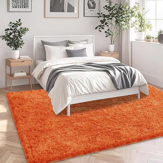 5x7 Orange Area Rugs for Living Room, Fluffy Shag Rug for Bedroom Nursery - Image 3