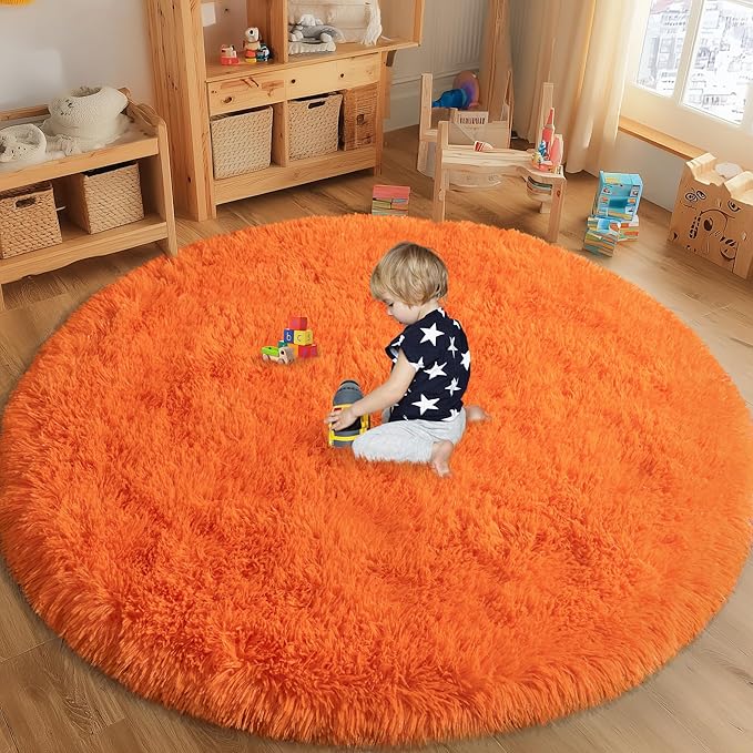 Round Orange Rug for Bedroom, 8 ft Circle Area Rugs for Living Room, Soft Large - Image 4