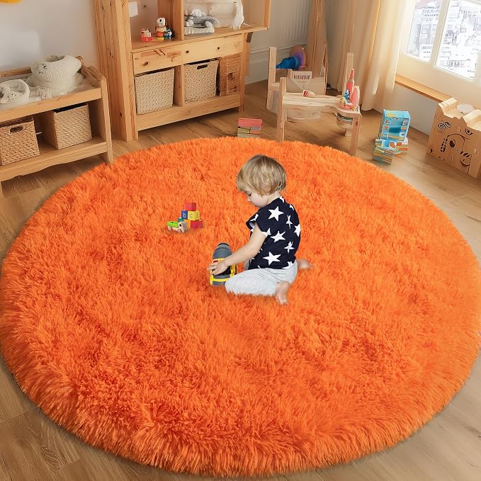 Round Orange Rug for Bedroom, 4 ft Circle Area Rugs for Living Room, Soft - Image 5
