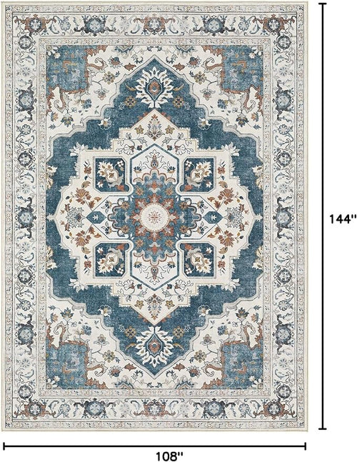 9x12 Washable Area Rug: Vintage Neutral Soft Non Slip Thin Large Floor Carpet - Image 2