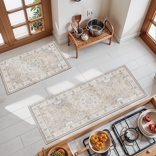 2-Piece Kitchen Runner Rug Set: Washable Non-Slip Floor Mats by HYHAOYUNLAI