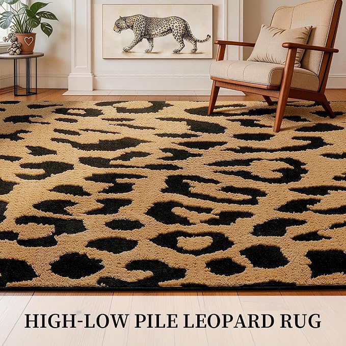 YIHOUSE 5×7 Ft Leopard Area Rugs, Washable High-Low Pile Plush Soft Rug - Image 3