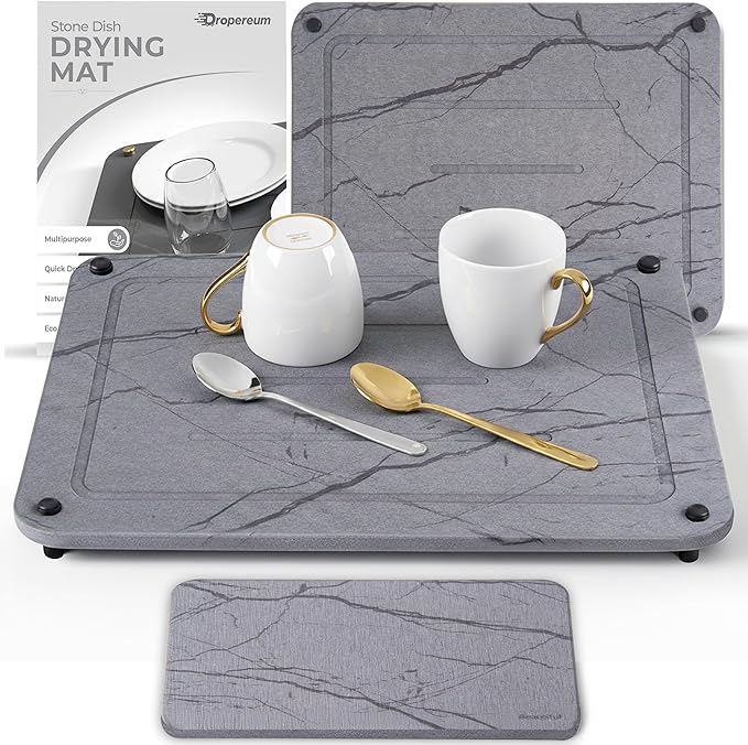Stone Dish Drying Mat for Kitchen Counter, Quick Dry Stone Dishes Mats by Dropereum