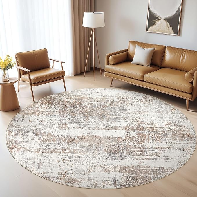 Round Rug Living Room Rugs: 6Ft Washable Circle Large Abstract Modern Soft by LOONGRUG