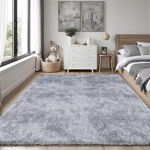 Area Rug for Living Room Bedroom: 4x6 Light Grey Soft Fluffy Shag Upgrade - Image 2