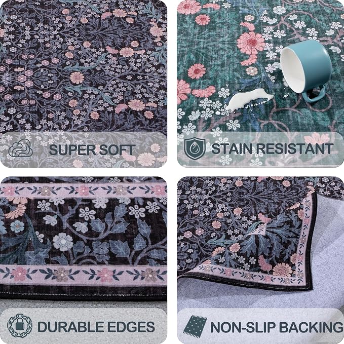 Washable 2x3 Entry Rug, Front Door Rugs Indoor, Vintage Floral Area Rugs - Image 4