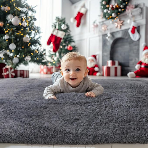 2x3 Grey Fluffy Shag Rug for Bedroom Soft Plush Fuzzy Washable Non Slip Carpet - Image 2