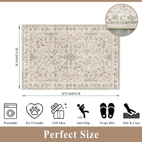 2x3 Non-Slip Washable Kitchen Rug – Boho Small Accent Rug - Image 2