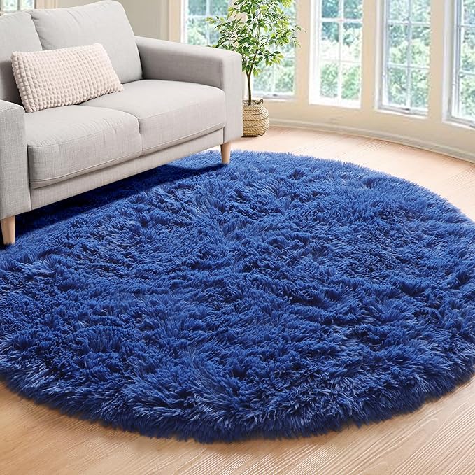 ONASAR Navy Blue Round Area Rug 4ft, Soft Bedroom Circle Rugs Floor Mat - Image 4