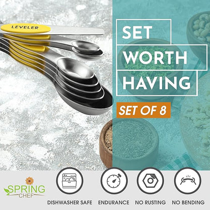 Spring Chef Yellow Stainless Steel Magnetic Measuring Spoons Set of 8 - Image 3