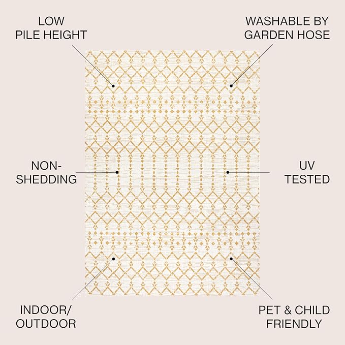 JONATHAN Y Moroccan Geometric Indoor Outdoor Area Rug 5X8 Cream/Yellow - Image 3