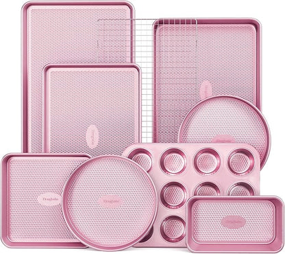 HONGBAKE 9-Piece Baking Pans Set Nonstick, Stackable Non Toxic Bakeware Sets by HONGBAKE
