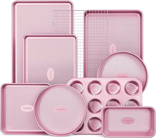 HONGBAKE 9-Piece Baking Pans Set Nonstick, Stackable Non Toxic Bakeware Sets by HONGBAKE