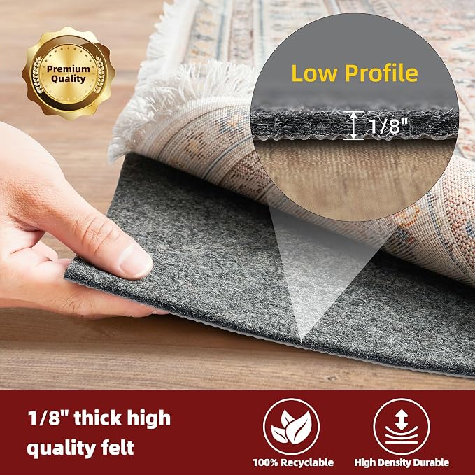 BAGAIL Felt and Natural Rubber Backing Rug Pads 1/8” Thick, 3 x 5 Ft Non Slip - Image 3