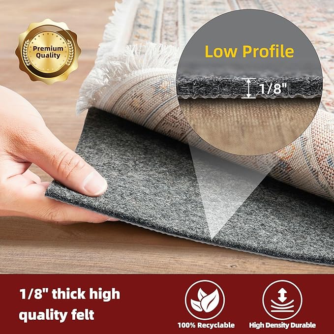 BAGAIL Felt and Natural Rubber Backing Rug Pads 1/8” Thick, Round 6 Feet Non - Image 3