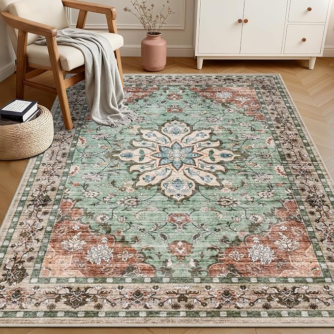 4x6 Area Rugs for Living Room: Washable Rug Soft Vintage Distressed Floral - Image 2