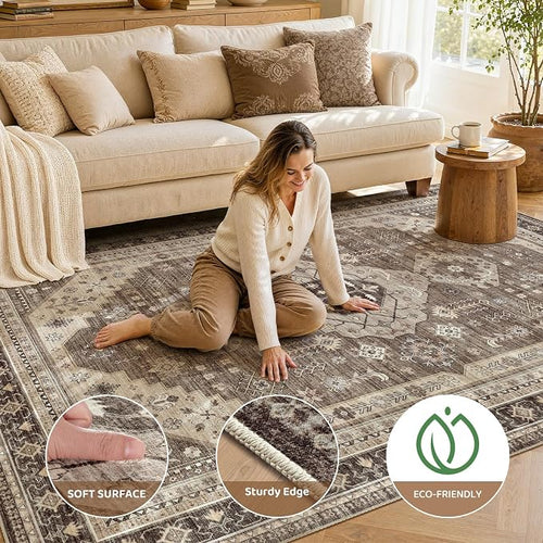 7x9 Washable Area Rug, Large Rugs - Image 2