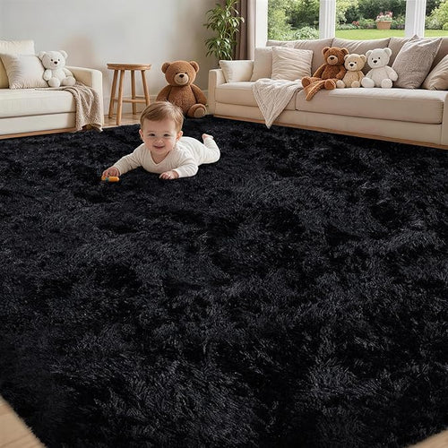 8x10 Area Rug for Living Room:Ultra Soft Fluffy Shag Black Rugs, Large Fuzzy by Unknown
