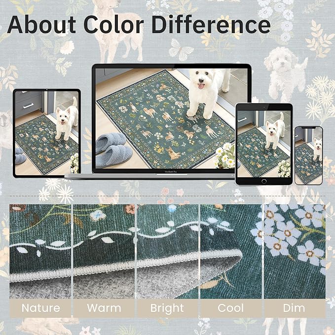 Soalmost Dog 8x10 Area Rugs for Living Room, Machine Washable Animal Floral - Image 8