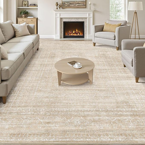 7x9 Area Rug Living Room: Washable Large Neutral Soft Rug Farmhouse Stain by NakagishiAreaRug