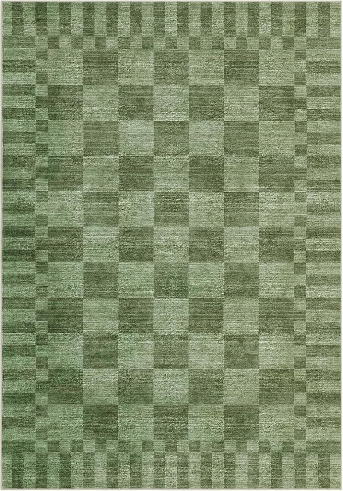 GarveeHome Moss Green Checkered Rug, Washable 3x5 Rug Non Slip - Image 4