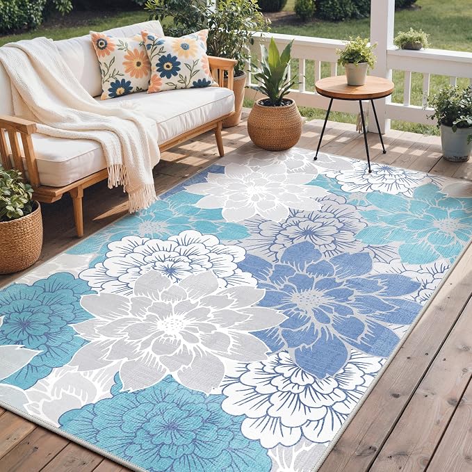 GENIMO Indoor Outdoor Area Rug 4'x6', Machine Washable Rugs by GENIMO