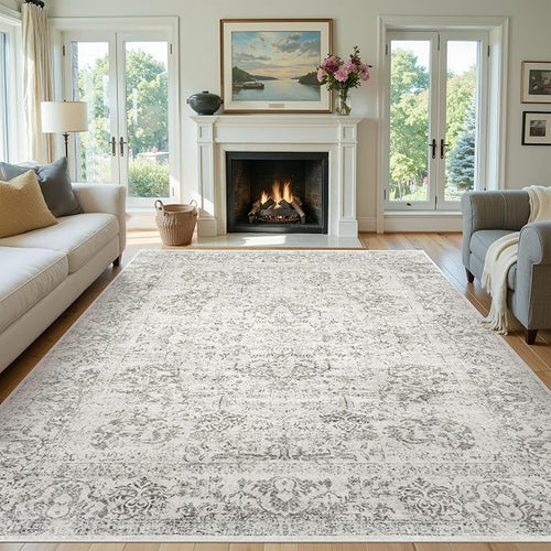 9x12 Extra Large Washable Area Rug, Soft Neutral Vintage Boho Rug - Image 2