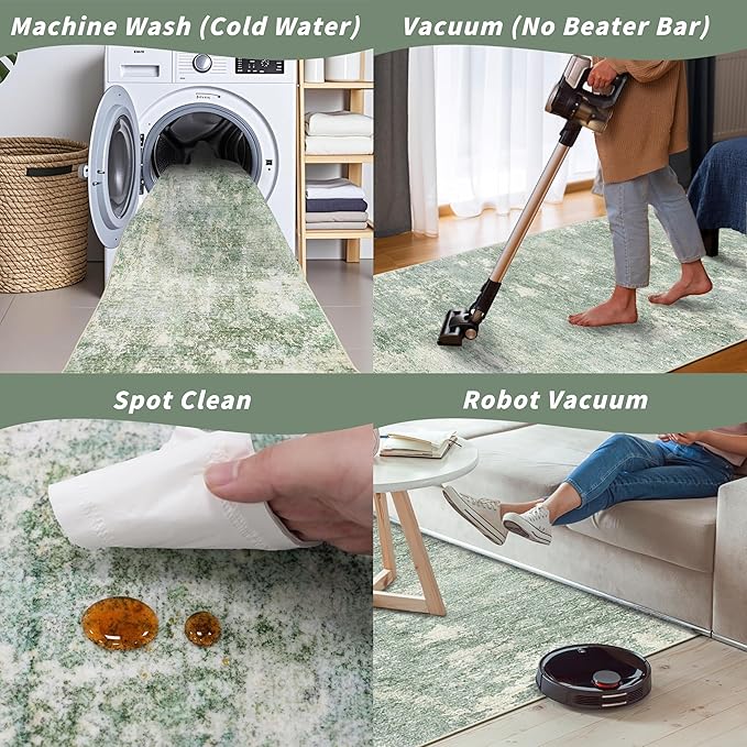 2x8 Washable Hallway Runner Rug – Non-Slip Modern Abstract Neutral Low-Pile - Image 7