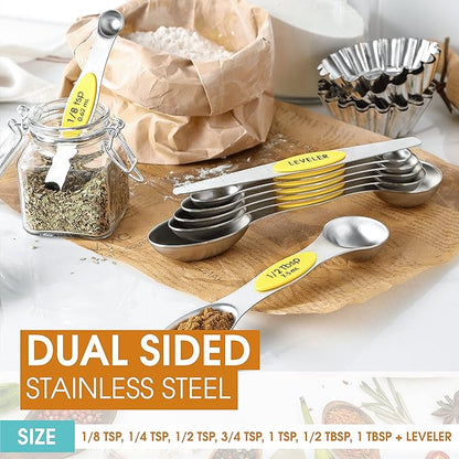 Spring Chef Yellow Stainless Steel Magnetic Measuring Spoons Set of 8 - Image 4