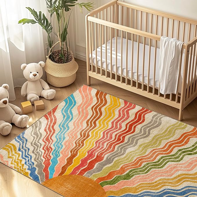 Washable 10x14 Sun Area Rug for Living Room, Rainbow Sun Modern Retro Large - Image 9