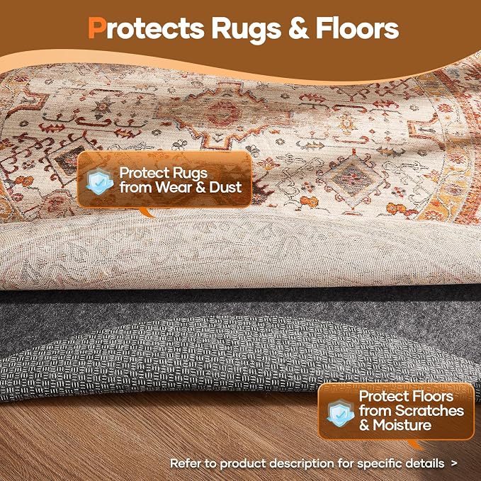 Veken 4 Ft Round Non Slip Cushioned Rug Pad Gripper, Felt and Silicone Backing - Image 5