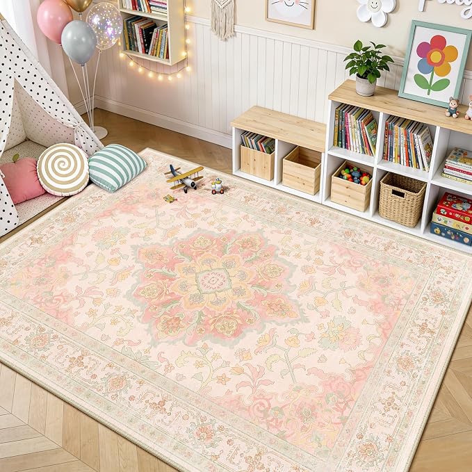 CAPALOCA Machine Washable Rugs Nursery Rug 3x5 Cute Girl Non Slip Low Pile - Image 3