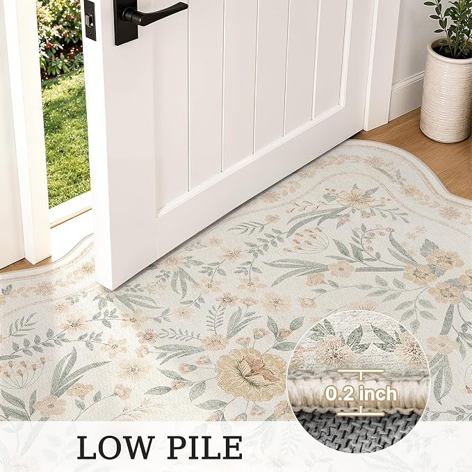 Scalloped Floral Rug 6x9, Neutral Beige Washable Non Slip Area Rug - Image 6