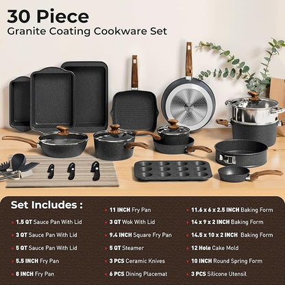 30 Piece Pots and Pans Set Non Stick, Granite Induction Cookware Sets, Nonstick - Image 6