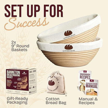 Superbaking 2 pcs Banneton Bread Proofing Basket, Sourdough Starter Kit - Image 8