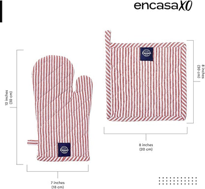 Encasa XO Heat Resistant 100% Cotton Oven Glove & Potholder Set - Image 2