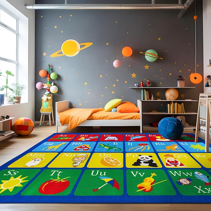 Rugshop Kids Alphabet Educational Learning High Traffic Living Room, Home by Rugshop