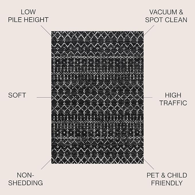 JONATHAN Y Boho Vintage Diamond Black/Ivory Indoor Area Rug 4X6 ft, Moroccan - Image 3