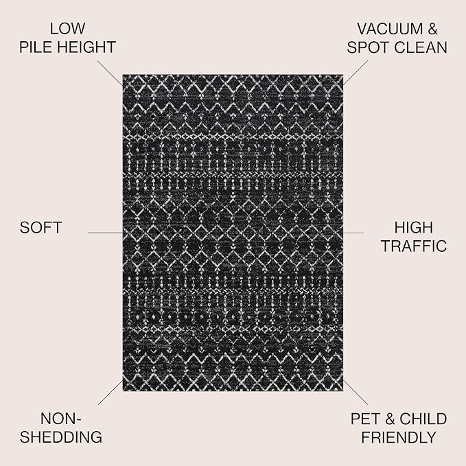 JONATHAN Y Boho Vintage Diamond Black/Ivory Indoor Area Rug 3X5 ft, Moroccan - Image 3