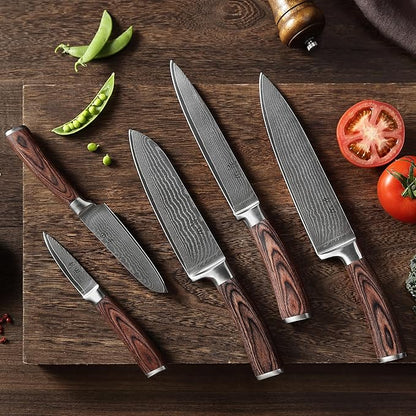 Wakoli EDIB 5-Piece Damascus Knife Set, Professional Kitchen Knives made of - Image 2