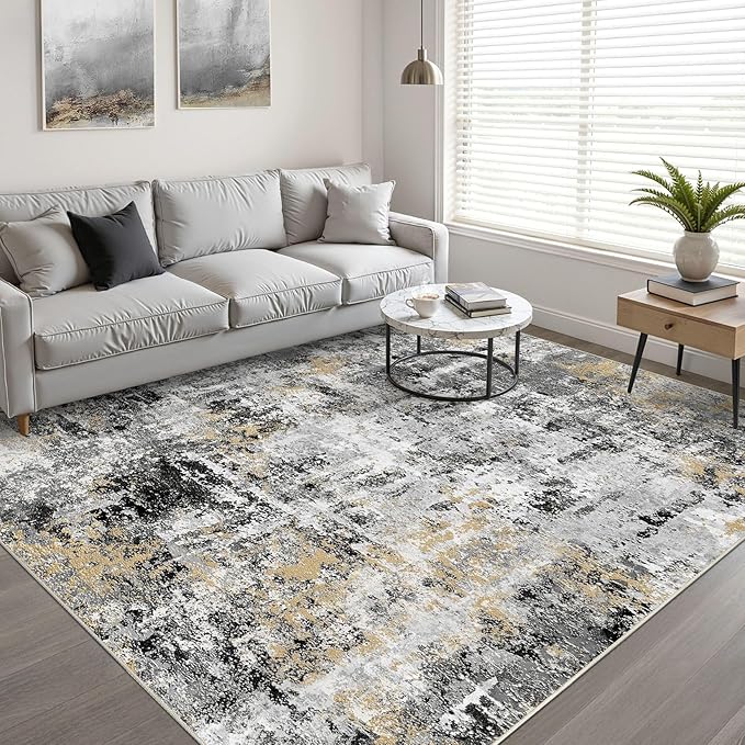 7x9 Area Rug Living Room: Washable Large Abstract Neutral Modern Soft Rug Stain - Image 5