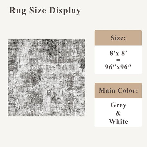 8x8 Square Area Rug Living Room – Non-Slip Washable Large Floor Carpet - Image 2