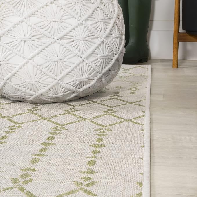 JONATHAN Y Moroccan Geometric Indoor Outdoor Round Area Rug 5 Ft Cream/Green - Image 4