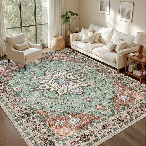 3x5 Area Rugs Living Room Rug: Washable Vintage Distressed Floral Rug No Slip by EXPEDIX