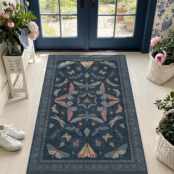 Washable 3x5 Indoor Rugs for Entryway, Non Slip Vintage Area Rug for Kitchen by HazoHaus