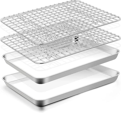 TeamFar Toaster Oven Pan with Rack Set, 10.5 x 8 x 1 Inch Stainless Steel Small by TeamFar