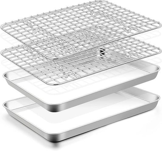 TeamFar Toaster Oven Pan with Rack Set, 10.5 x 8 x 1 Inch Stainless Steel Small by TeamFar